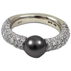 Stunning Mikimoto Tahitian Pearl Diamond Gold Ring 