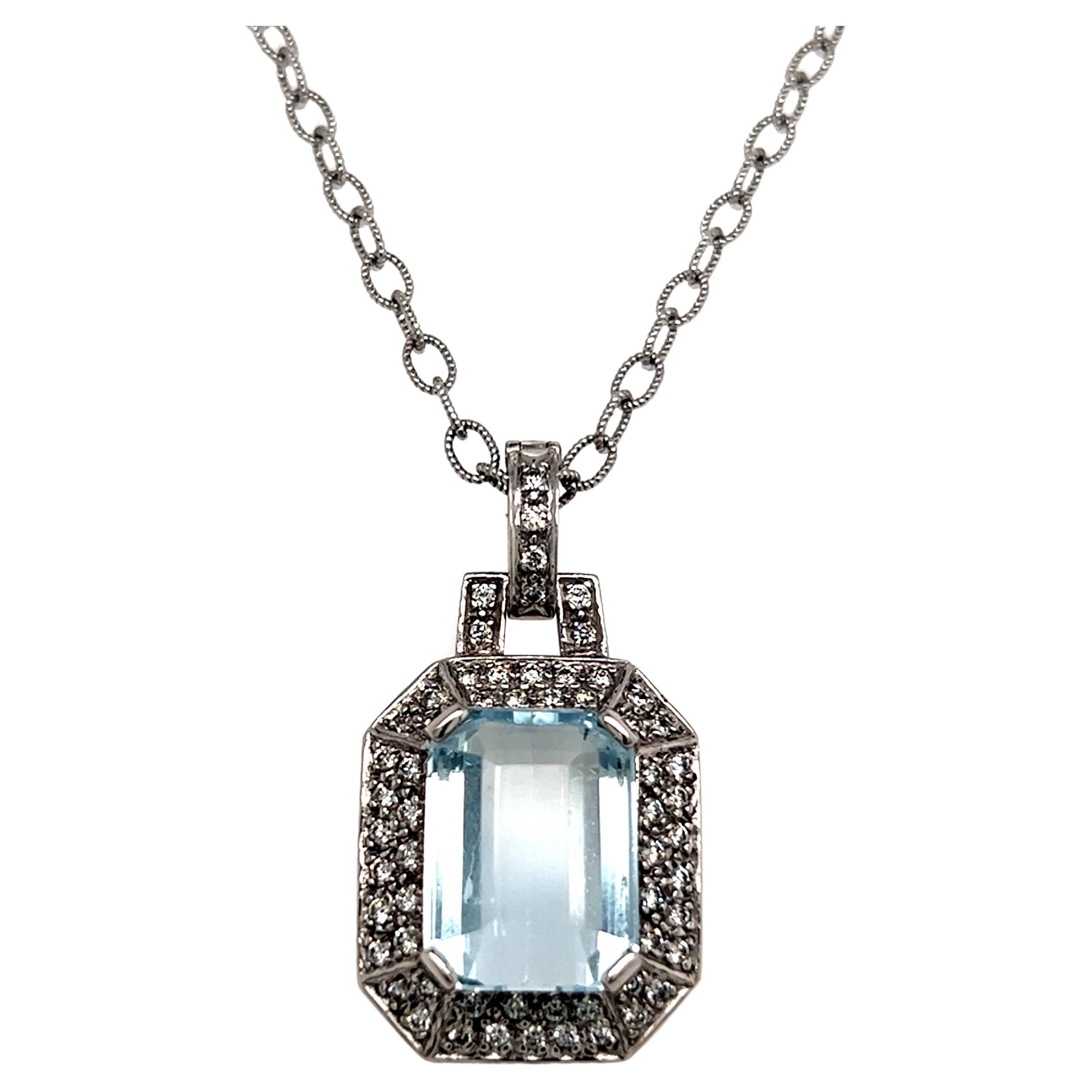 Natural Aquamarine Diamond Necklace 14k Gold 10.45 TCW Certified For Sale