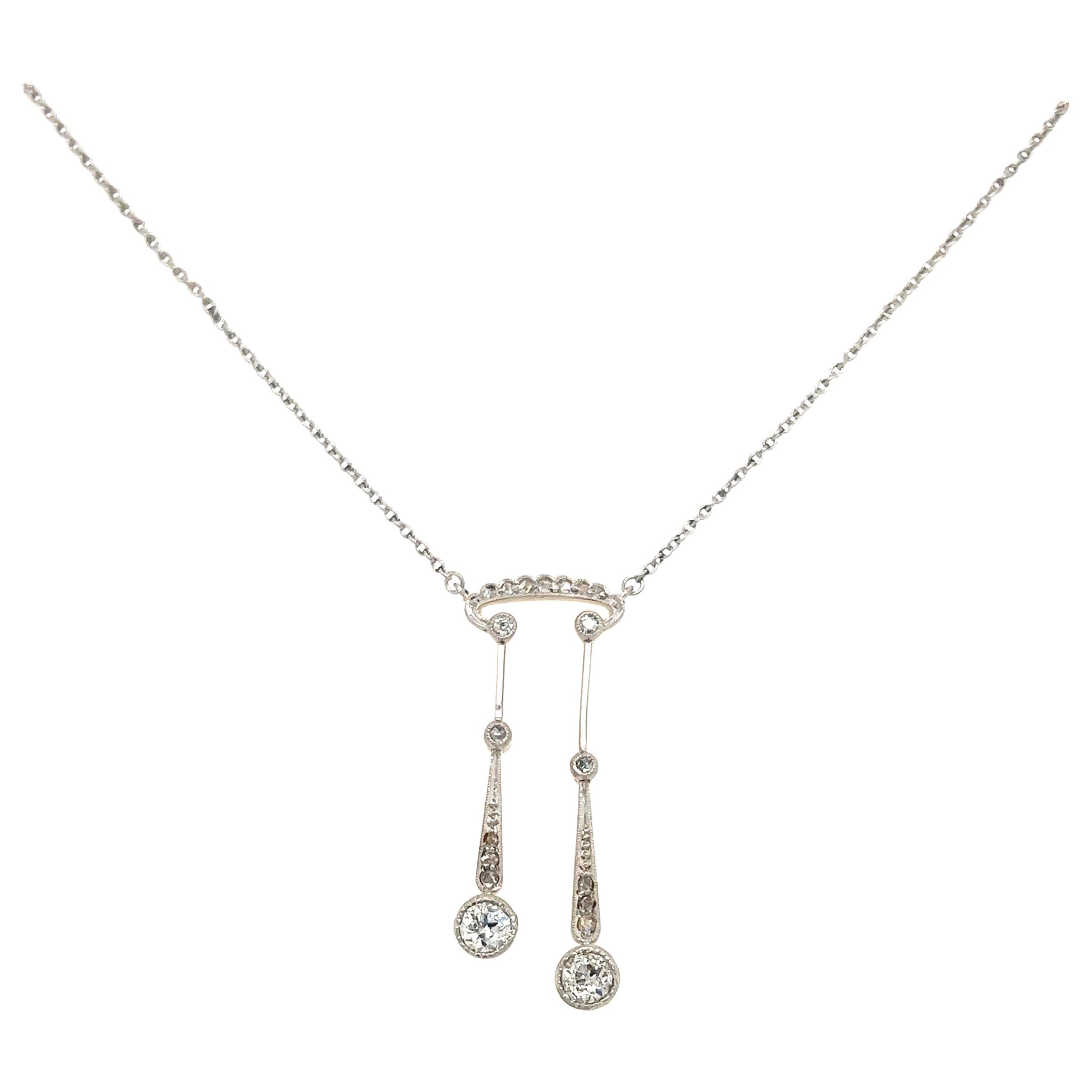 Edwardian Dangling Diamond Necklace 18k White Gold For Sale