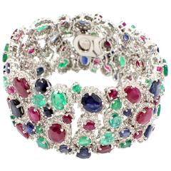 Magnificent Custom Ruby Sapphire Emerald Diamond Gold Bracelet