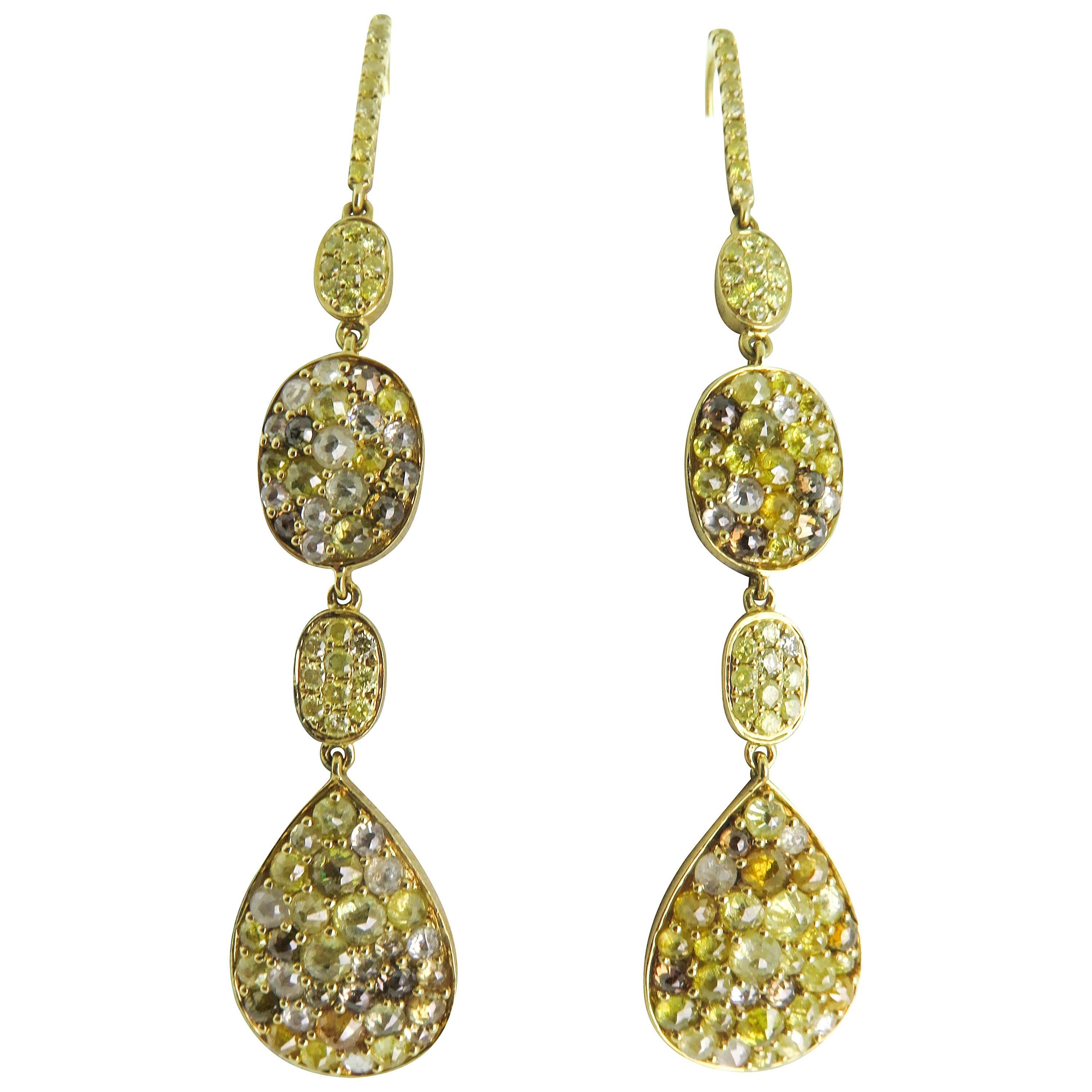 Colored Diamonds Gold Drop Earrings