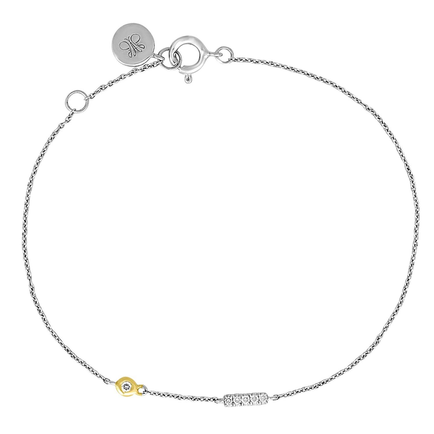 Bracelet à breloques en or avec pendentif en forme de lettre initiale « I » et diamants