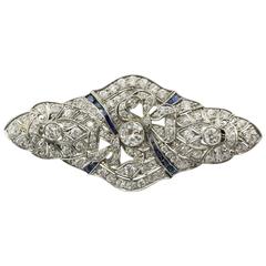 Edwardian Sapphire Diamond & Platinum Bow Pendant Brooch Circa 1900s 11