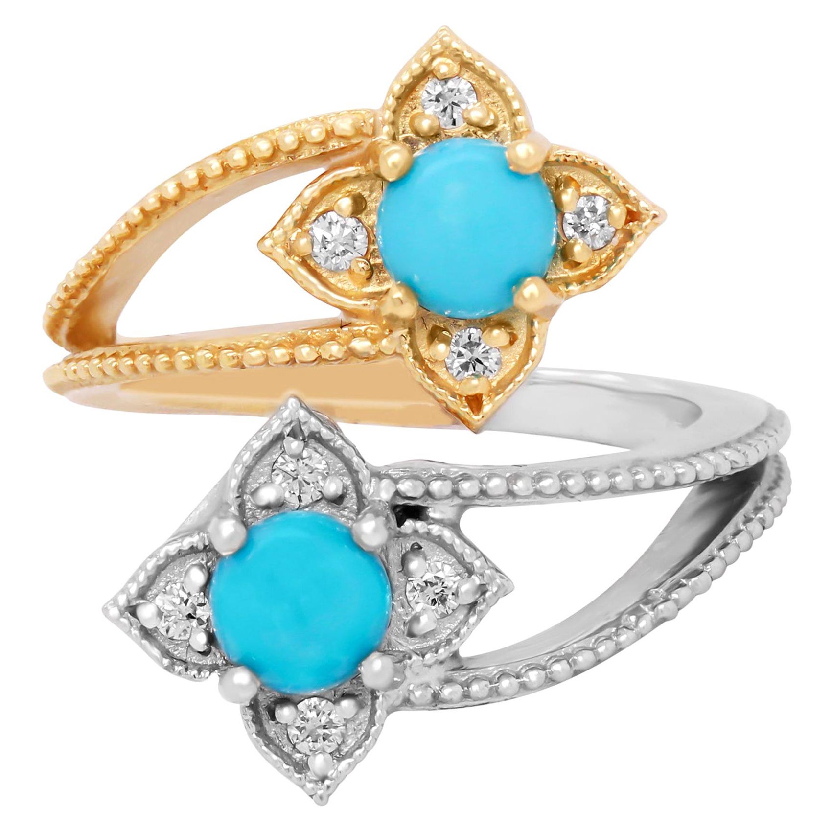 Stambolian 18K Yellow White Gold Diamond Sleeping Beauty Turquoise Bypass Ring