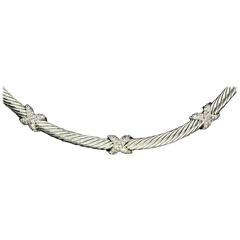 David Yurman Diamond Silver Gold X Cable Necklace