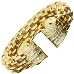 Statement 2.5 Carats Diamonds Gold Mesh Scroll Cuff Bracelet
