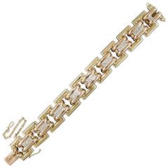 Bold Diamond Tricolor Gold Retro Geometric Link Bracelet