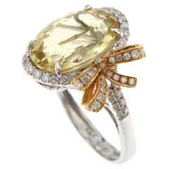 6.67Ct Yellow Beryl Diamond Ring in 18 Karat White and Yellow Gold