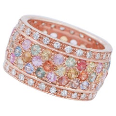 Multicolor Sapphires, Diamonds, 14 Karat Rose Gold Band Ring