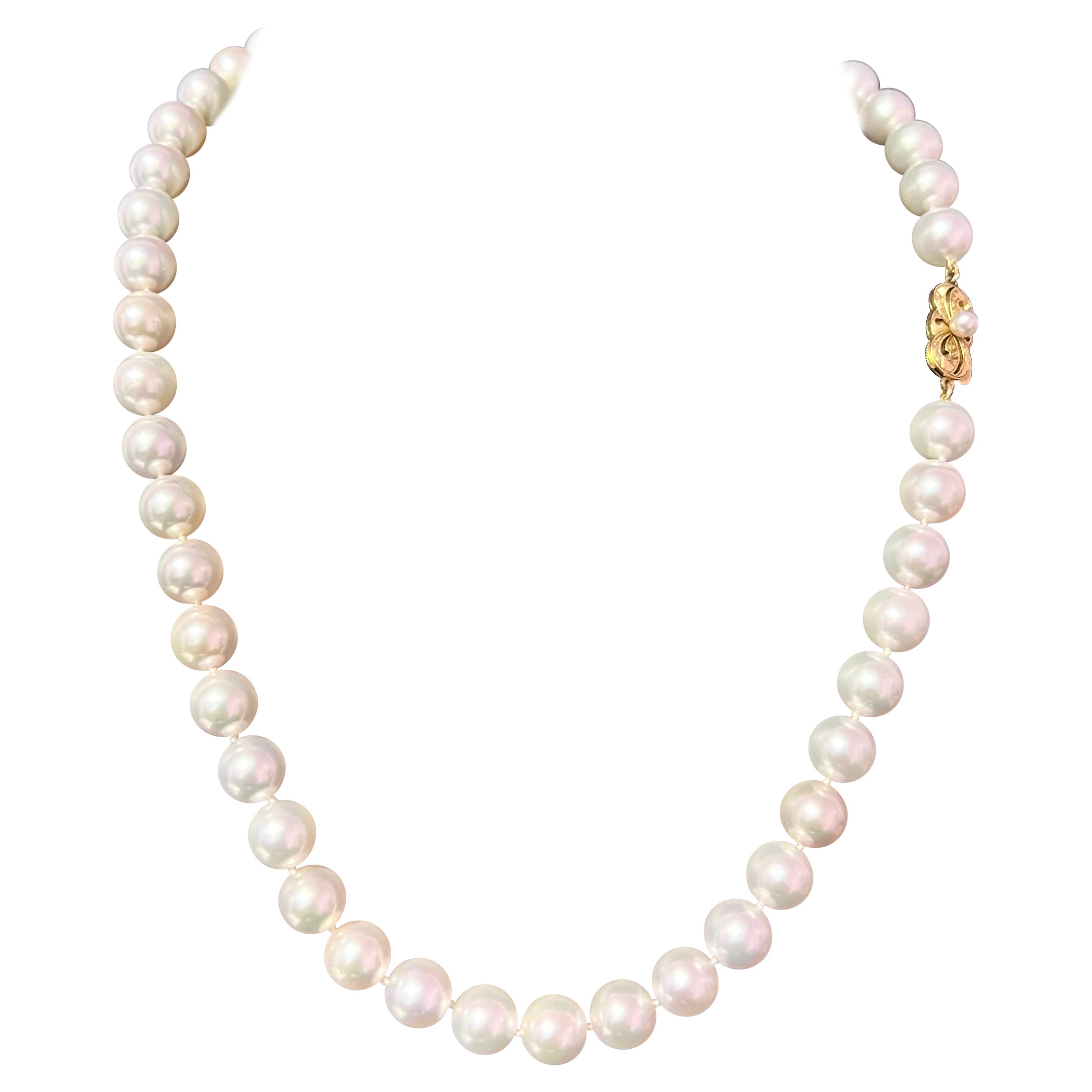 Mikimoto Estate Akoya Pearl Necklace 14k Gold 9 mm AAA Certified