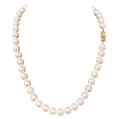 Vintage Mikimoto Estate Akoya Pearl Necklace 14k Gold 9 mm AAA Certified