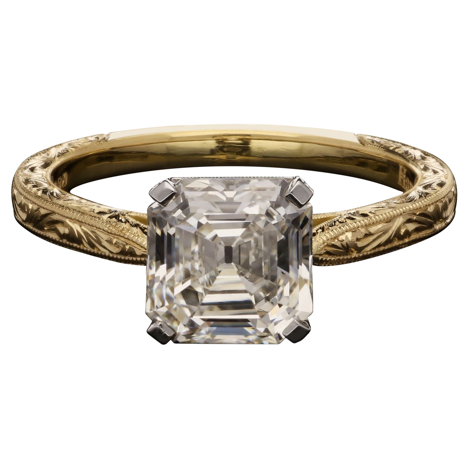 A 3.31ct Asscher Cut Diamond Ring With Graduated Trapezoid Shoulders By ...