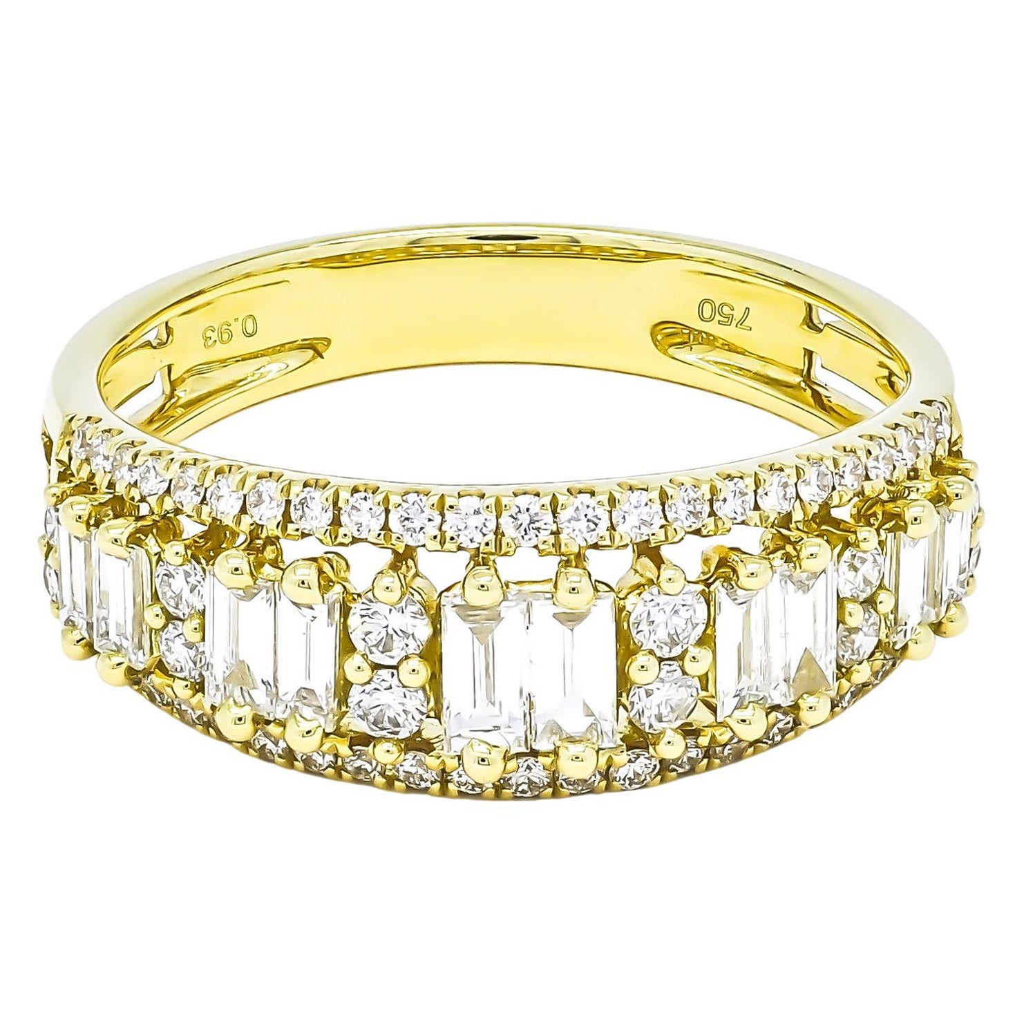 Anneau d'anniversaire de mariage Art déco en or jaune 18 carats avec diamants baguettes naturels en vente