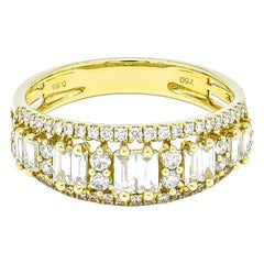 Anneau d'anniversaire de mariage Art déco en or jaune 18 carats avec diamants baguettes naturels