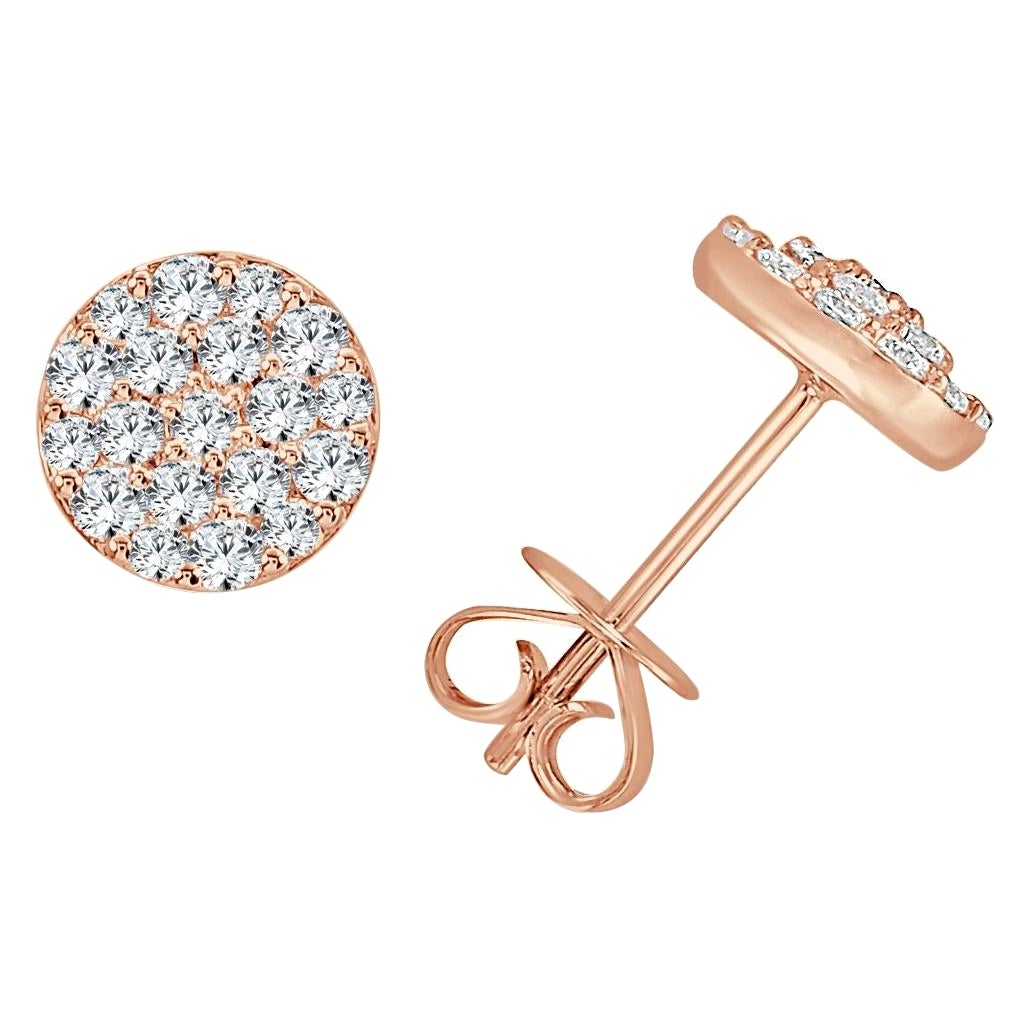 14K Rose Gold Diamond Cluster Stud Earrings for Her For Sale