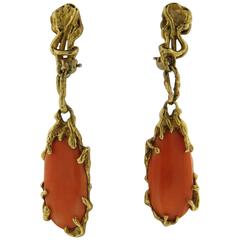 Arthur King Coral Gold Drop Earrings