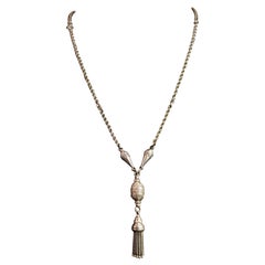Antique Victorian Silver Tassel Necklace, Rope Twist, Bohemian