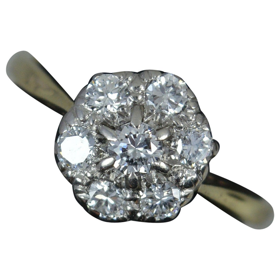 Sparkly 18ct Gold and Platinum 0.5ct Diamond Cluster Ring For Sale