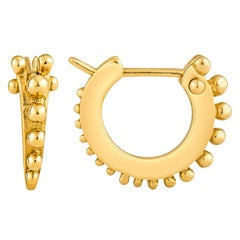 18 Karat Yellow Gold Beaded Huggie Hoop Earrings