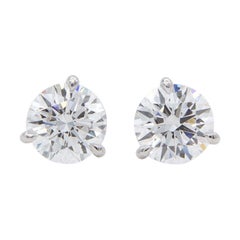 GIA Certified Colorless Platinum & Diamond Martini Stud Earrings 3.40ctw