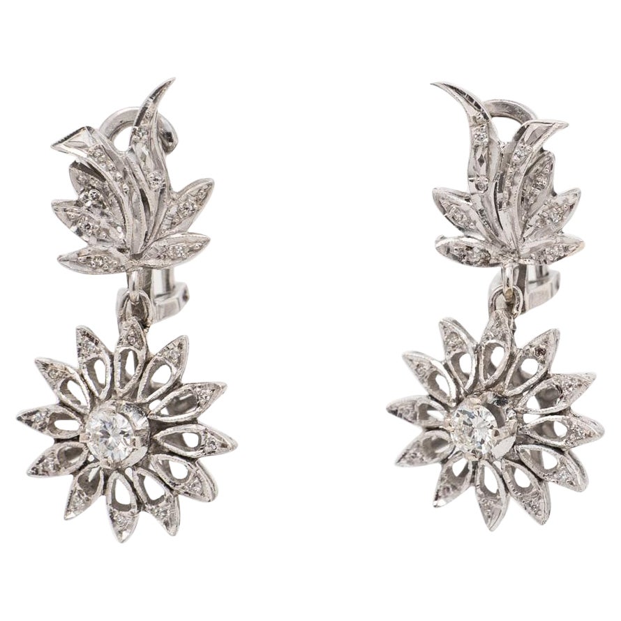 Vintage Art Deco Custom Made Palladium Diamond Drop Earrings For Sale