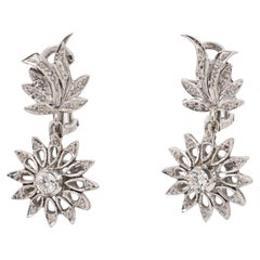 Vintage Art Deco Custom Made Palladium Diamond Drop Earrings