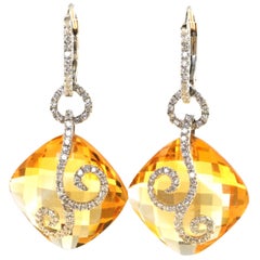 36.91ct Citrine Diamond Dangle Earrings in 18 Karat White Gold