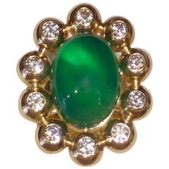 Green Chalcedony Diamond Gold Ring Green Chalcedony Diamond Gold Ring
