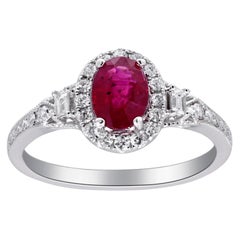 Vintage 0.98 Carat Oval-Cut Ruby with Diamond Accents 14K White Gold Ring