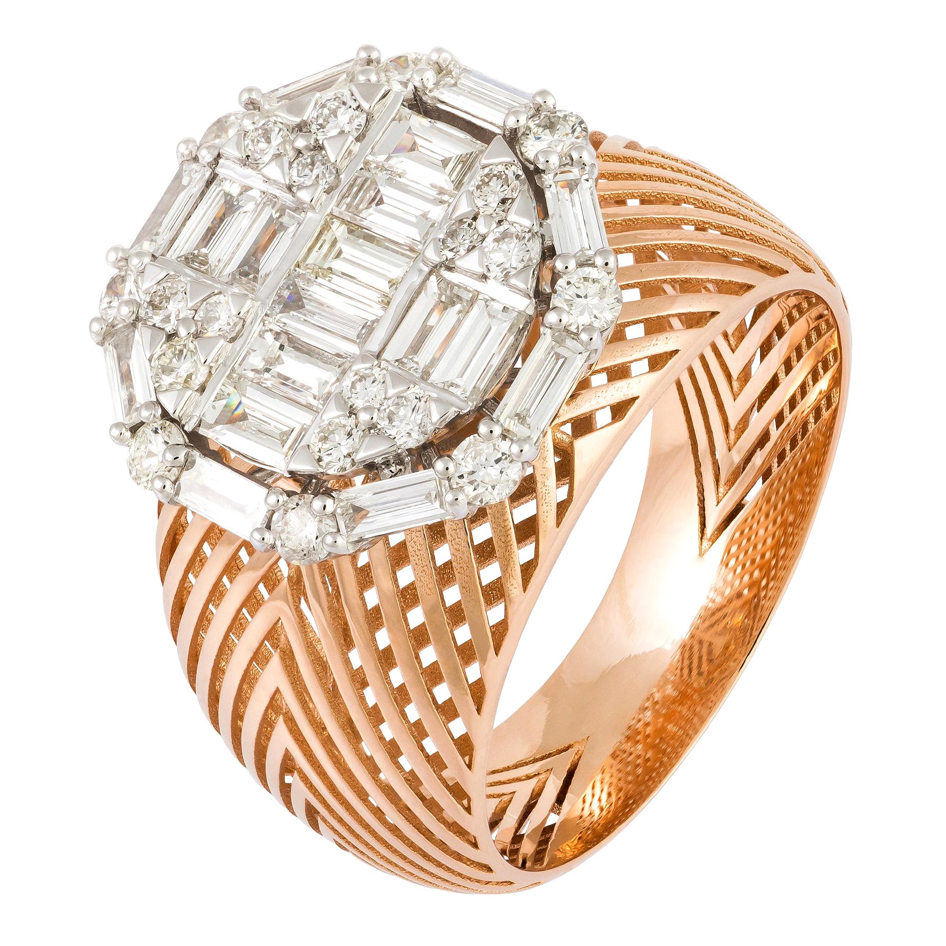 Evening White Pink 18K Gold White Diamond Ring for Her