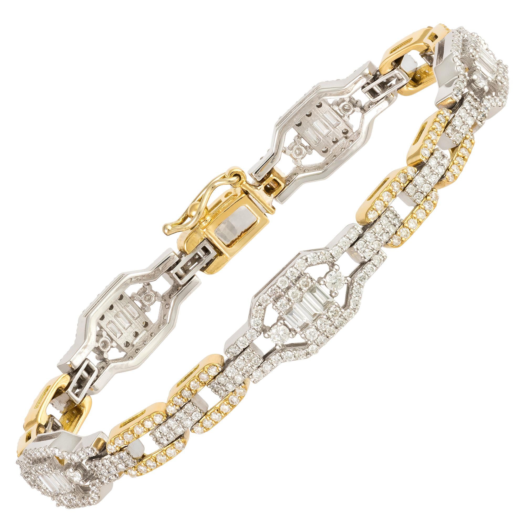 Unique Tennis Bracelet Diamond White Yellow Gold 18K for Her For Sale