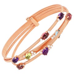 Bracelet with Rainbow Semi-Precious Stones and Diamonds Drops