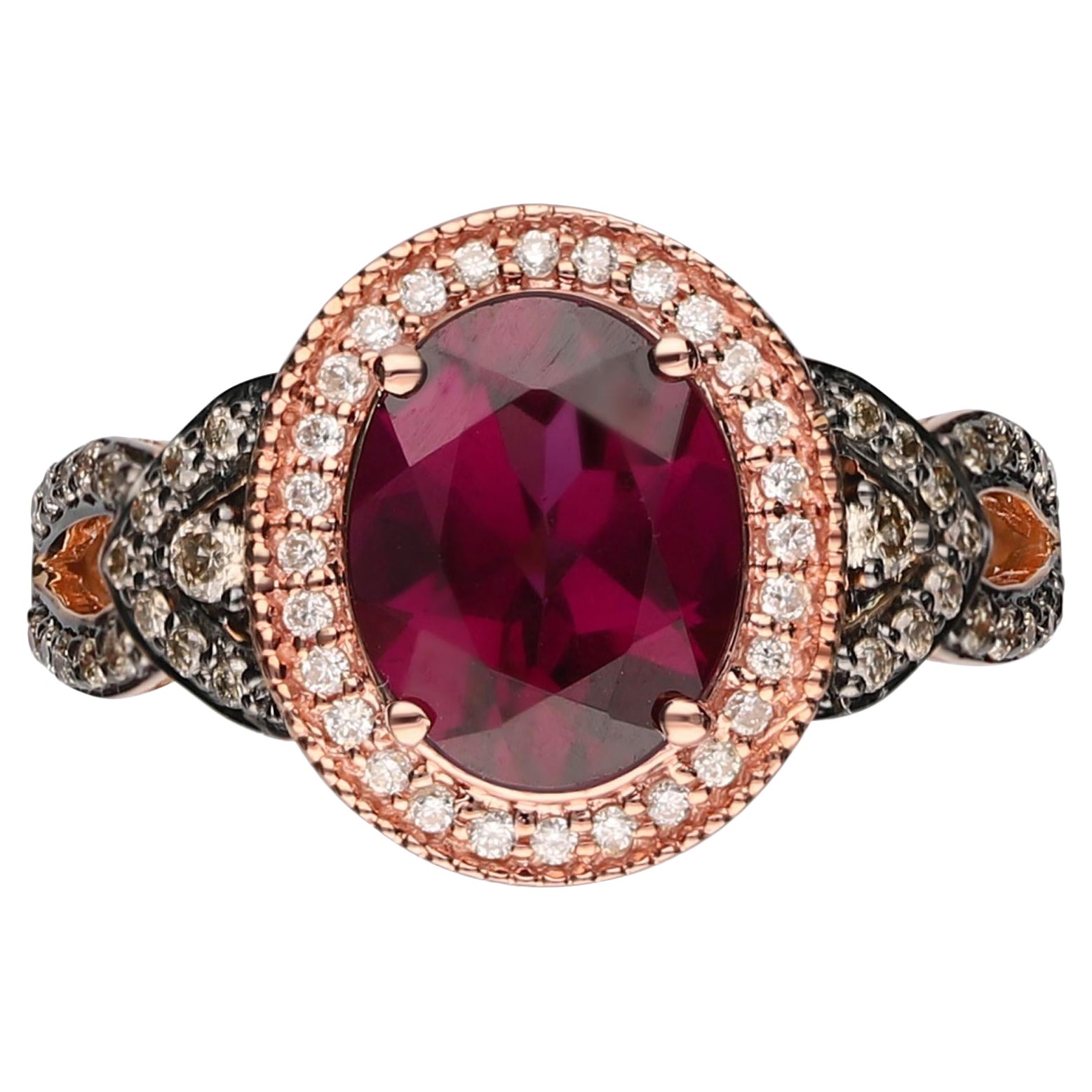 Bague en or rose 14 carats avec rhodolite ovale de 2,98 carats et accents de diamants