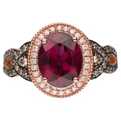 Vintage 2.98 Carat Oval-Cut Rhodolite with Diamond Accents 14K Rose Gold Ring