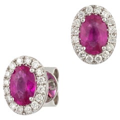 Every Day White Gold 18K Earrings Ruby  Diamond For Her