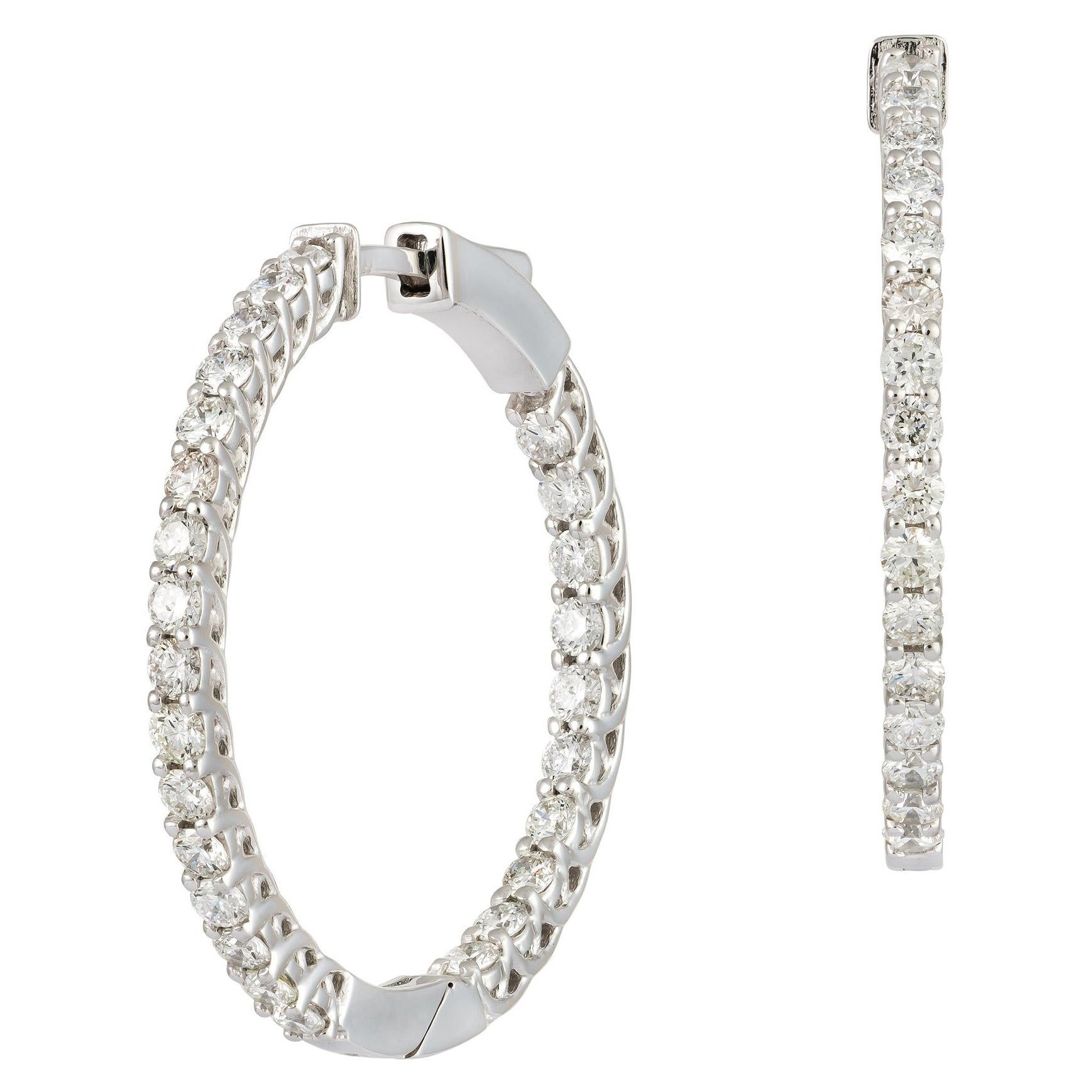 Classic Hoop White Gold 18K Earrings Diamond For Her For Sale