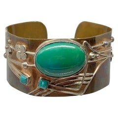 Bracciale Arts & Craft Crisoprasio in argento Sterling Bangle in rame Jugendstil