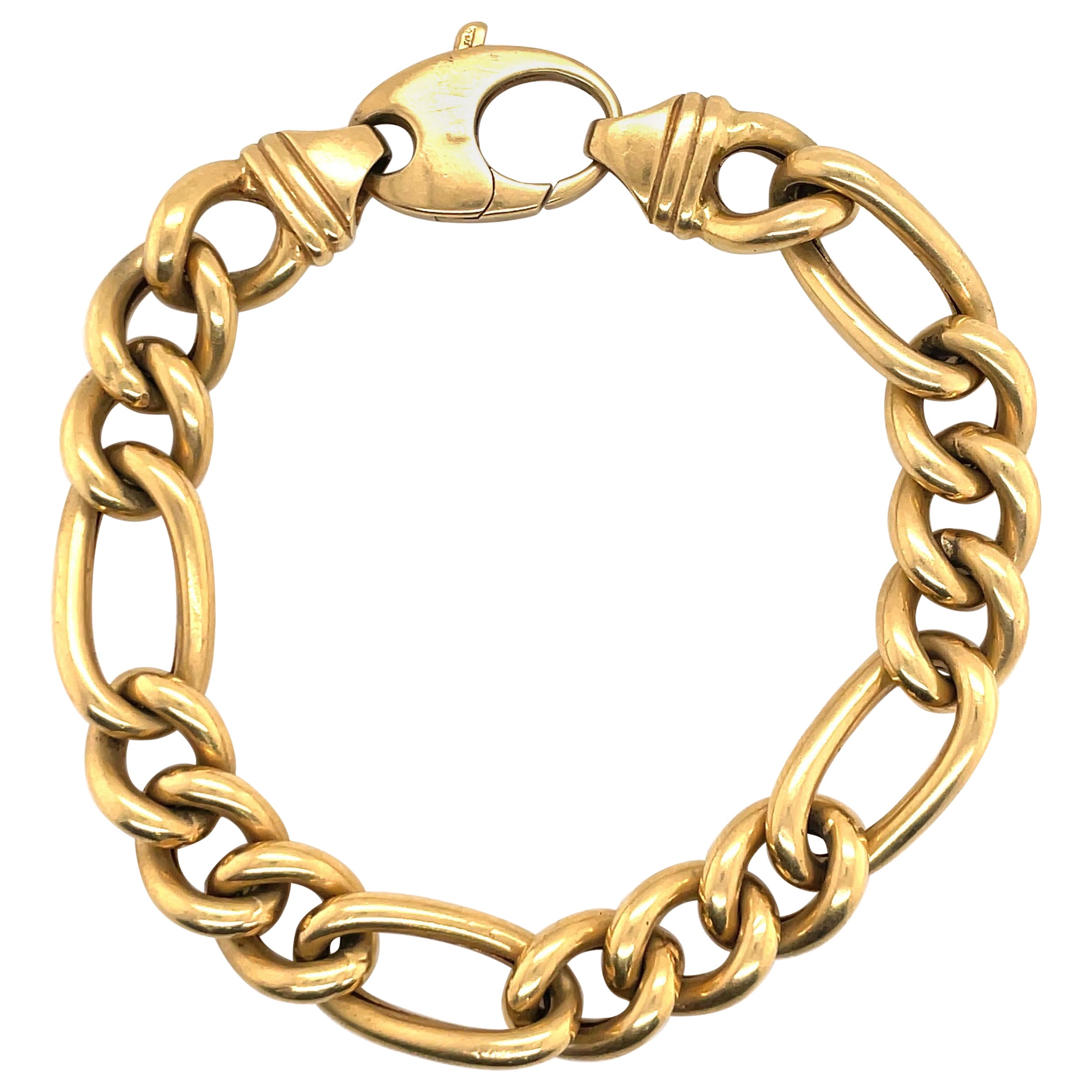 18 Karat Yellow Gold Figaro Link Bracelet 27.1 Grams For Sale