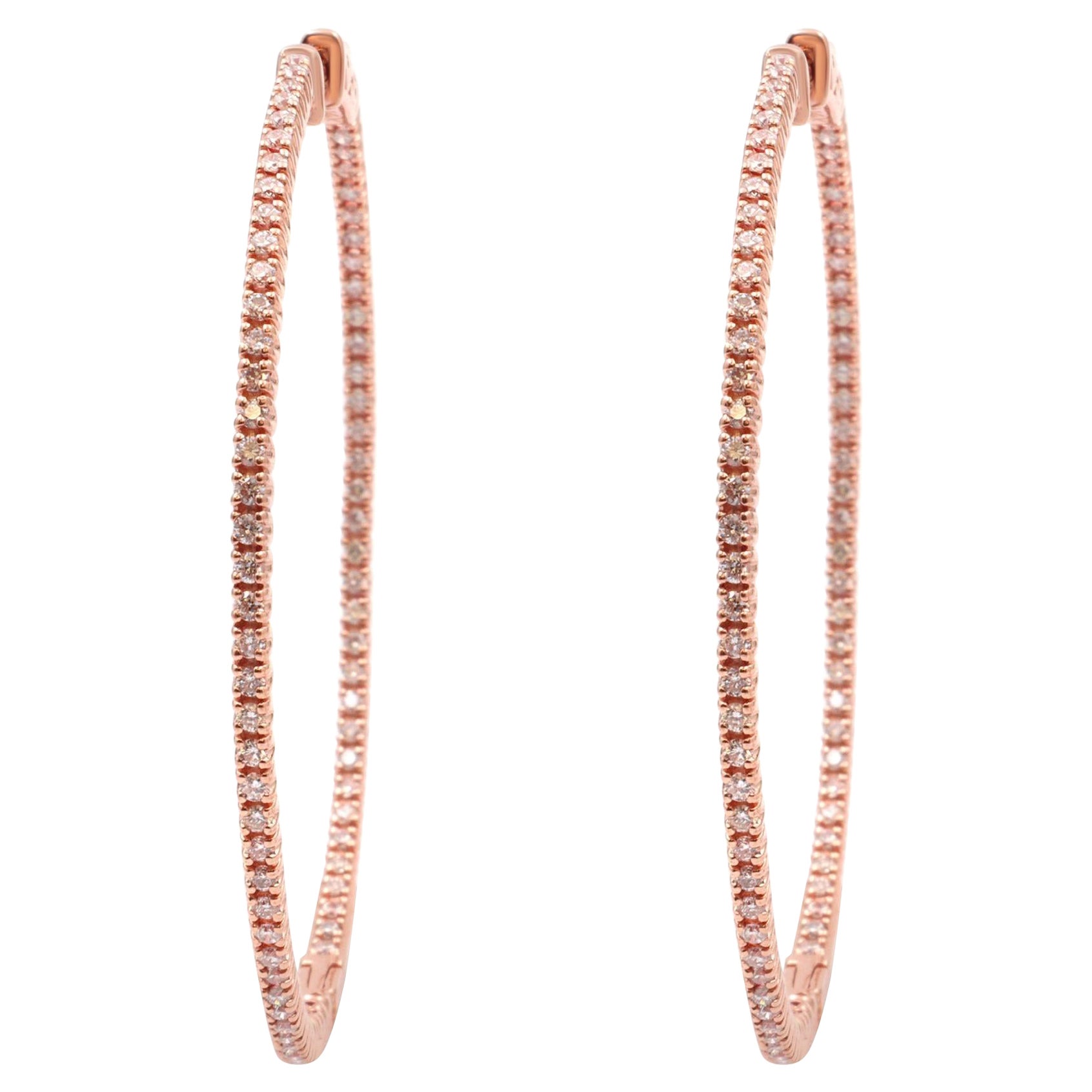 Rachel Koen Inside Out Diamond Hoop Earrings 14K Rose Gold 1.65cttw