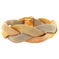 18 Karat Yellow White & Rose Gold Wide Woven Braided Bracelet 45.5 Grams