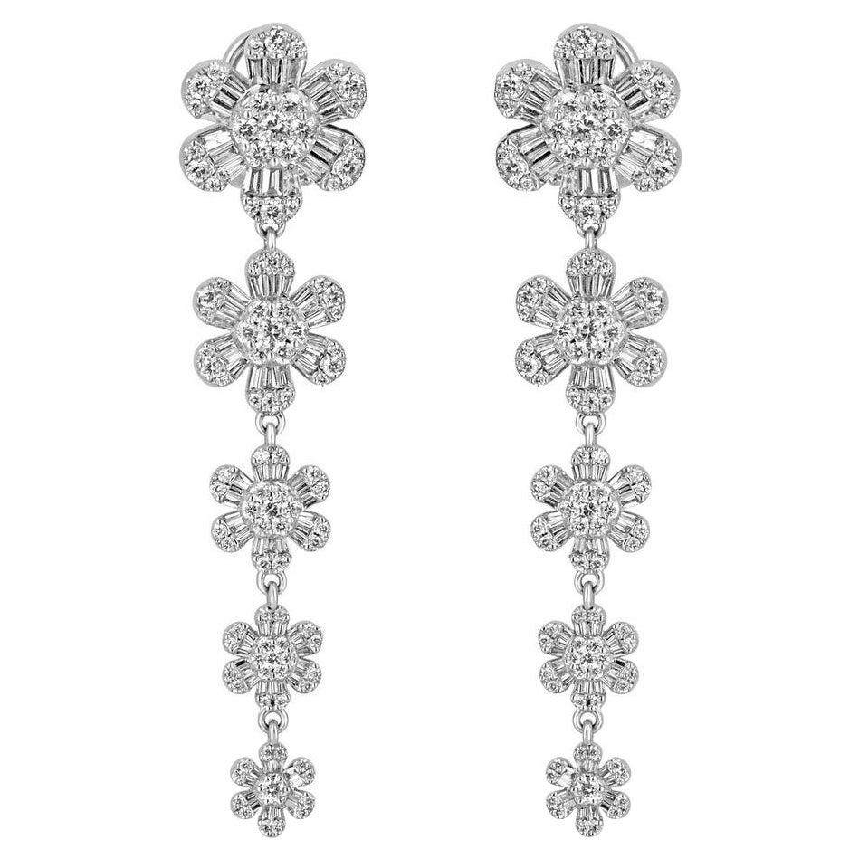 4.18tcw 14K Diamond Flower Petal Chandelier Earrings, Diamond Floral Earrings For Sale