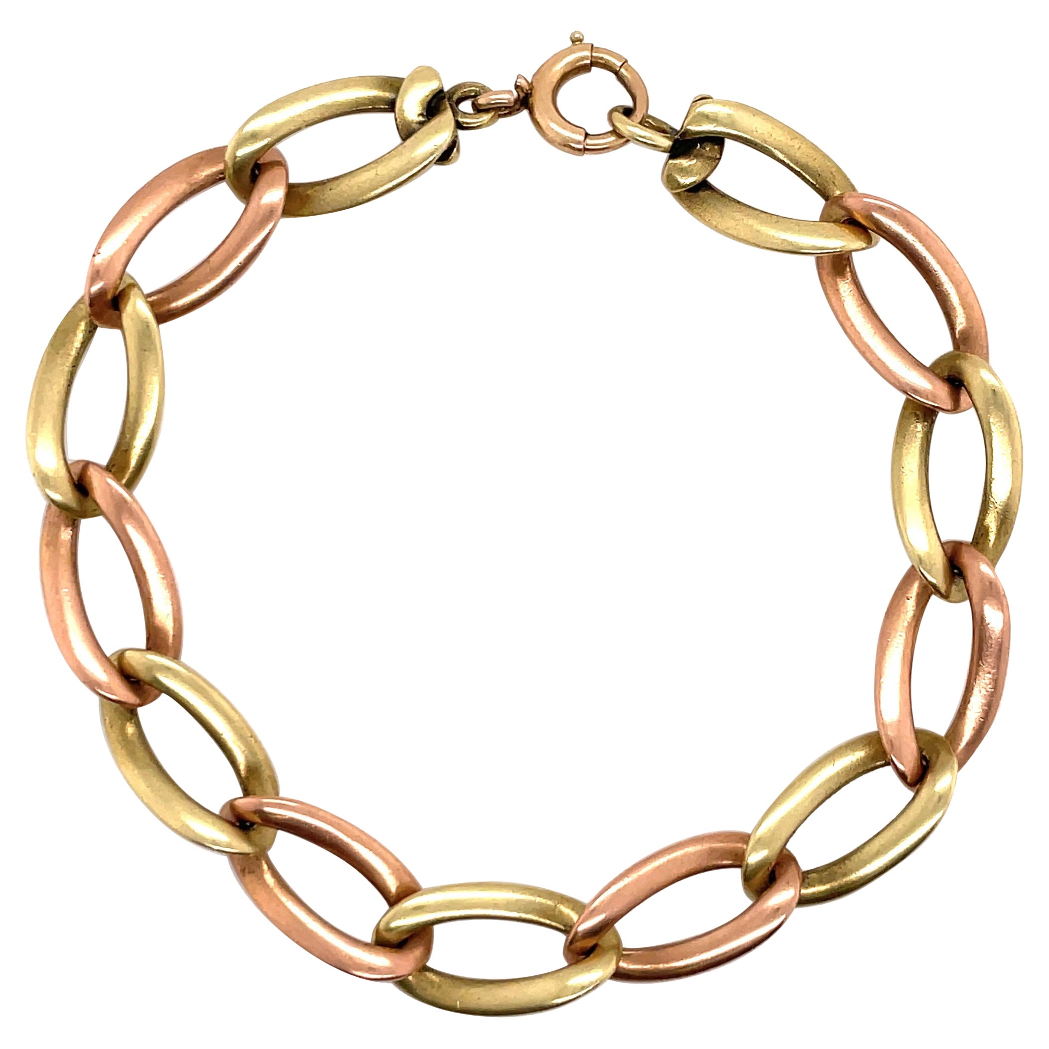 14 Karat Yellow & Rose Gold Twisted Curb Link Bracelet 19.2 Grams For Sale