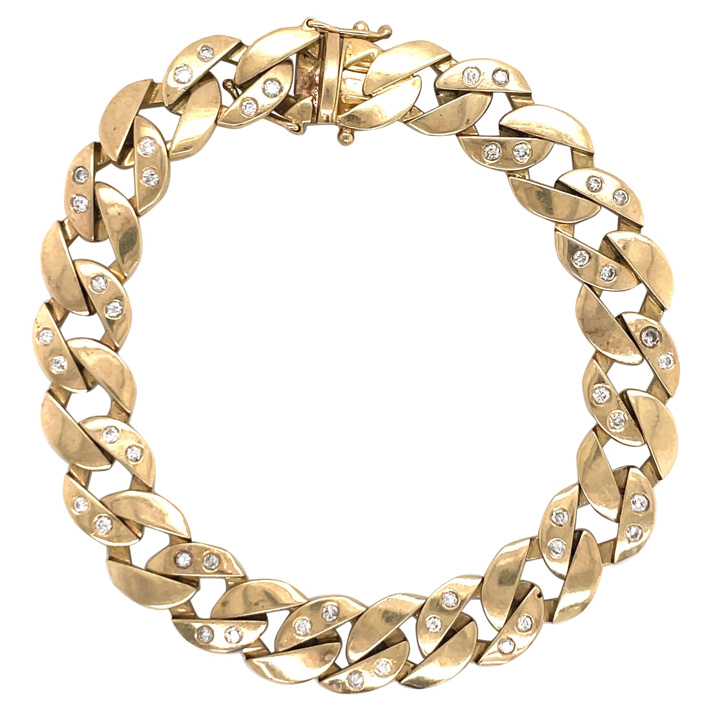 14 Karat Yellow Gold Diamond Link Cuban Bracelet 0.66 Carat 28.6 Grams For Sale