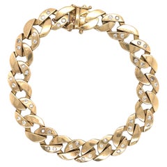 Vintage 14 Karat Yellow Gold Diamond Link Cuban Bracelet 0.66 Carat 28.6 Grams