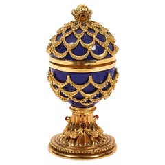 7,500 Seltene französische Gold Faberge Lapislazuli Rubin Cabochon Ei-Uhr Uhr, 7,500