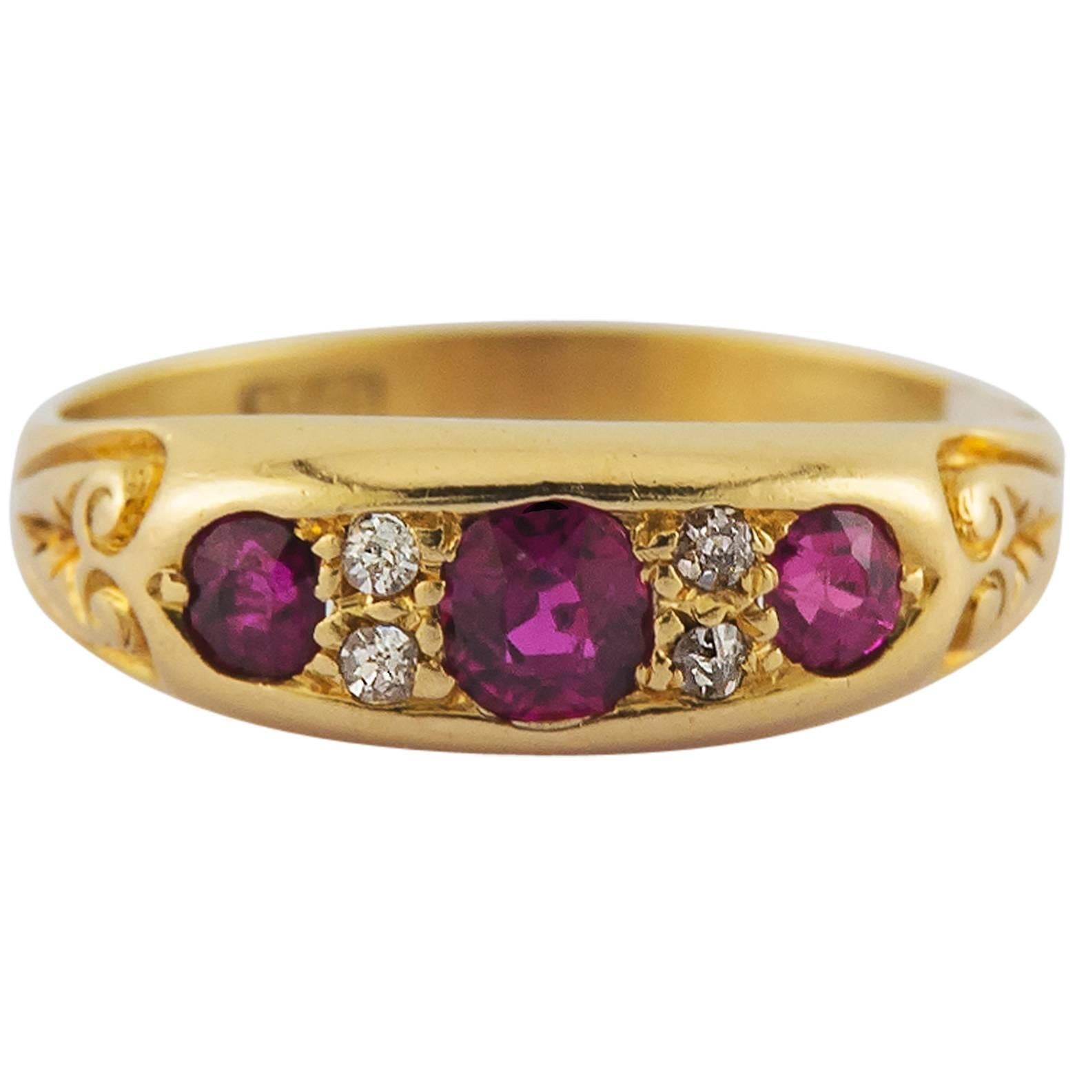 1910s Antique Art Nouveau Ruby Diamond Gold Ring
