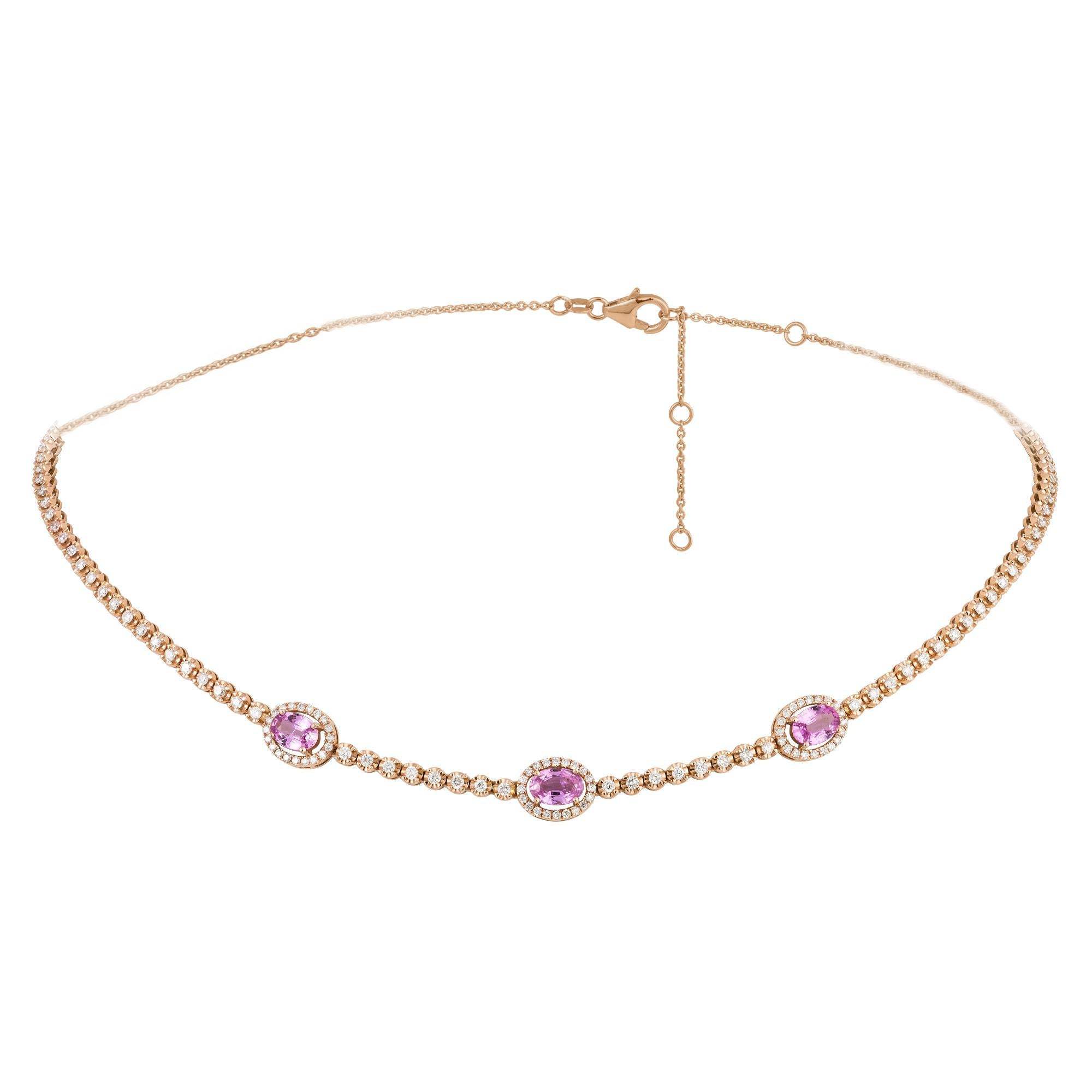 Modern Pink Gold 18K Necklace Pink Sapphire Diamond for Her