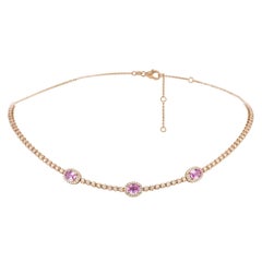 Moderne Halskette aus 18 Karat Roségold mit rosa Saphiren und Diamanten für sie