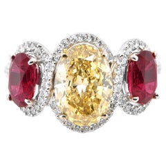2.41 Carat Natural Fancy Brownish Yellow Diamond and Ruby Ring Set in Platinum