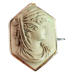 Antique Victorian Lava Cameo brooch, 9k yellow gold